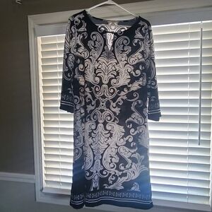 Haani Women's Plus Size Classic Black and White Print Dress